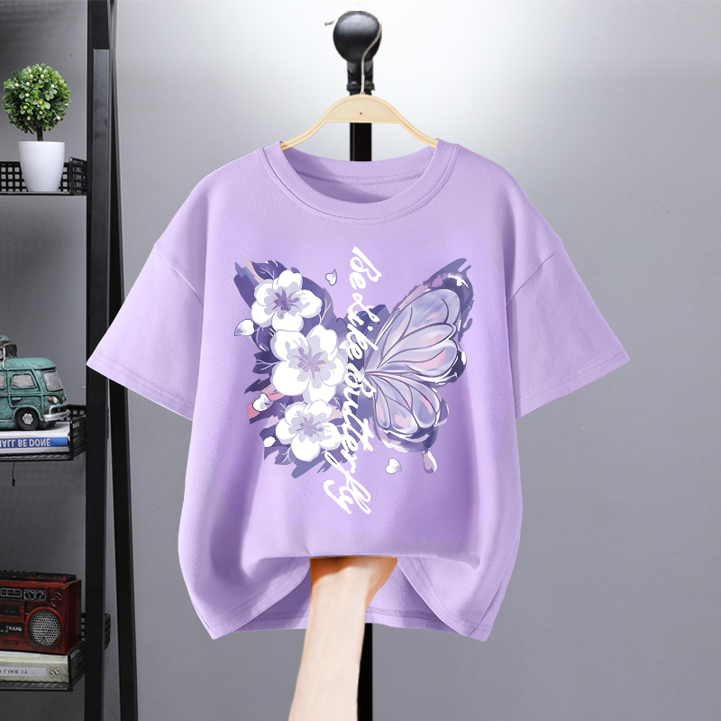 Summer fashion girls' short-sleeved top, cute and fresh--Butterfly