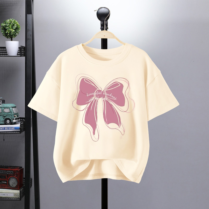 Summer fashion girls' short-sleeved top, cute and fresh--bow-knot