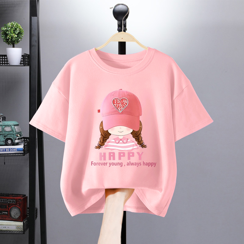 Summer fashion girls' short-sleeved top, cute and fresh--Love-loving girl