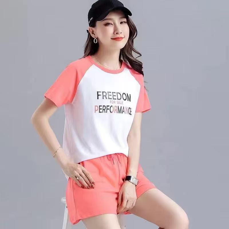 High-quality women's summer fashion pure cotton set: short-sleeved top + shorts