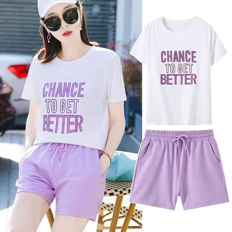 High-quality women's summer fashion pure cotton set: short-sleeved top + shorts