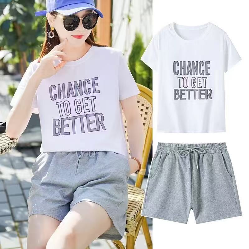 High-quality women's summer fashion pure cotton set: short-sleeved top + shorts