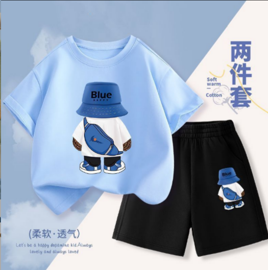 Boys' Summer Fashionable High-Quality Pure Cotton Suit Set -- 65