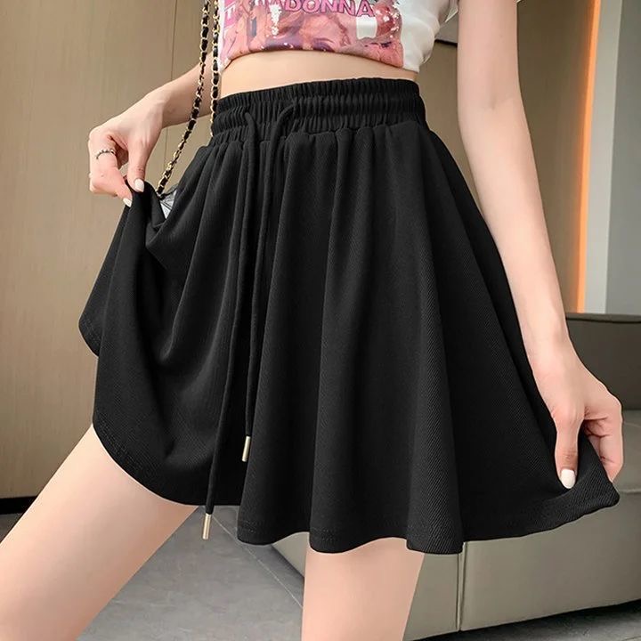 Summer Wide-Leg Loose Fit Slimming New High-Waist Pleated Casual Sports Shorts Skirt Hem--81