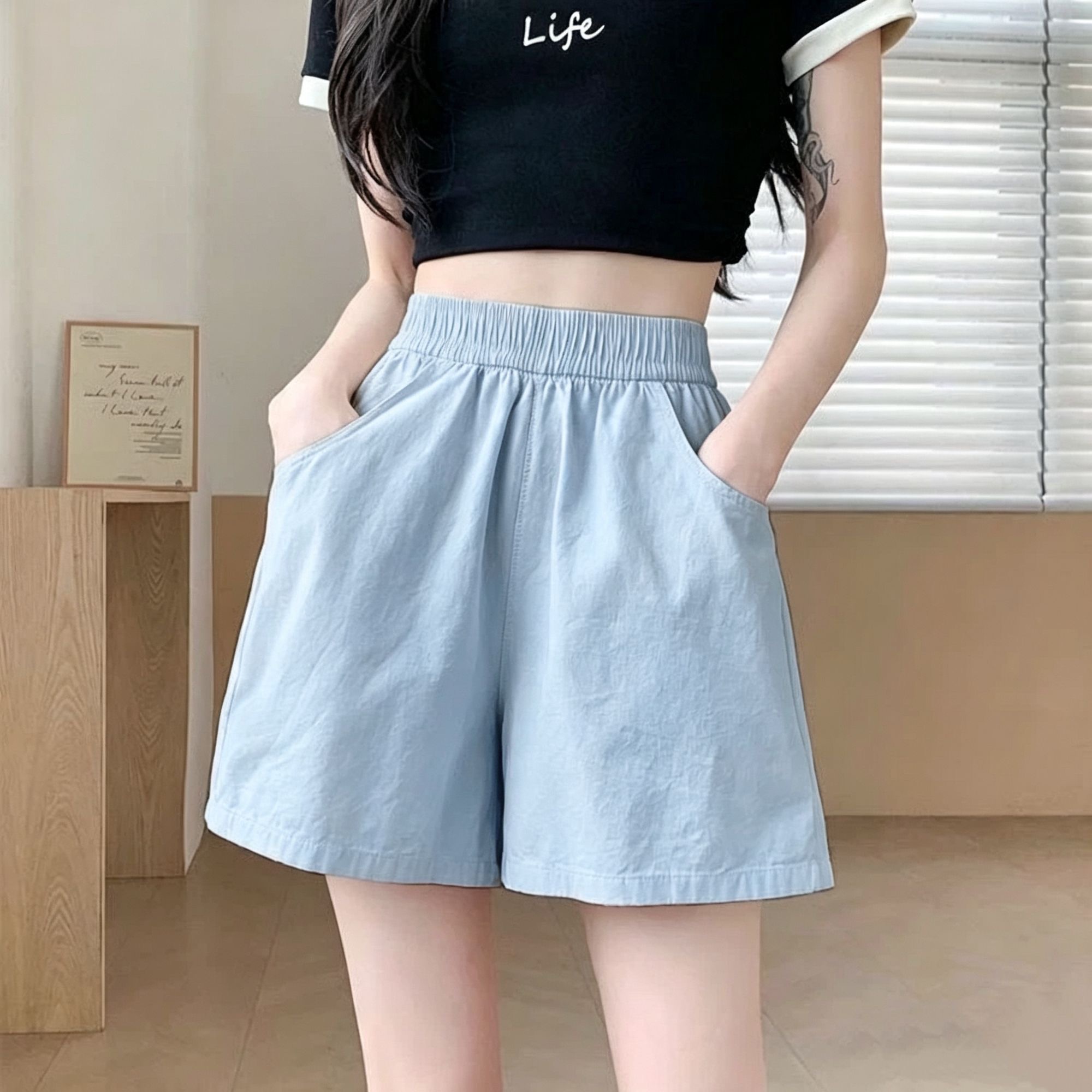 Summer new women's shorts, trendy high-end cargo wide-leg pants, loose plus-size high-waist casual pants--82