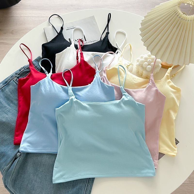 Women's camisole with padded chest and adjustable straps, can be worn as innerwear or outerwear, slim fit, makes you look slimmer, women's top with chest padding--85