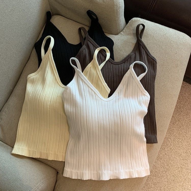 Charming sexy girl slim-fit camisole with bra pad, can be worn inside or outside, sleeveless summer top for women--86