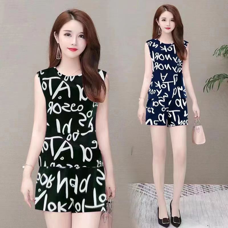 Chiffon Set with Elastic Waist, Sleeveless Shorts Two-Piece, Breathable Summer Fashion Korean Style Women's Outfit--97