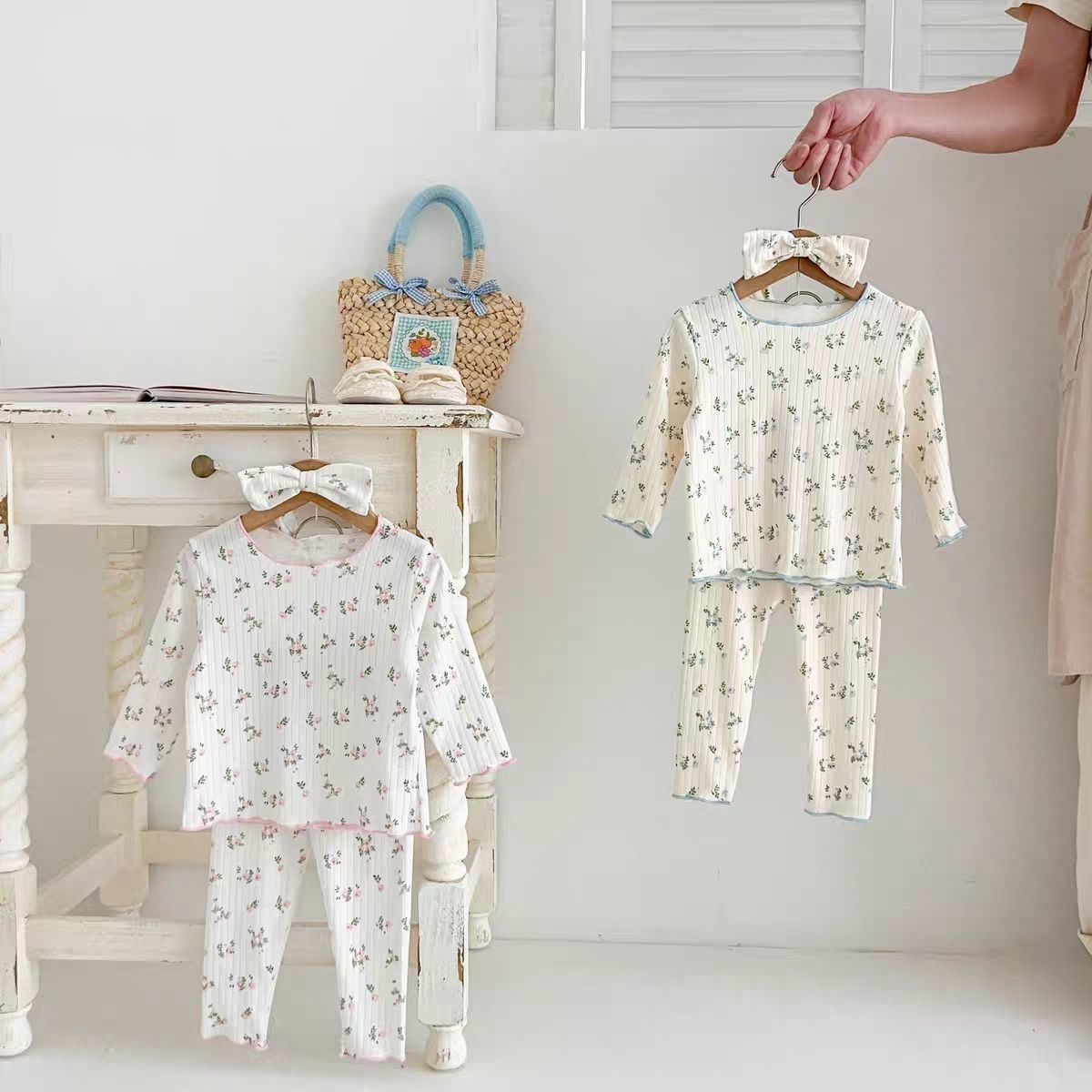 Baby Pajamas Summer Thin Long-Sleeve Boys and Girls Home Cotton Air-Conditioned Kids' Loungewear Set--100